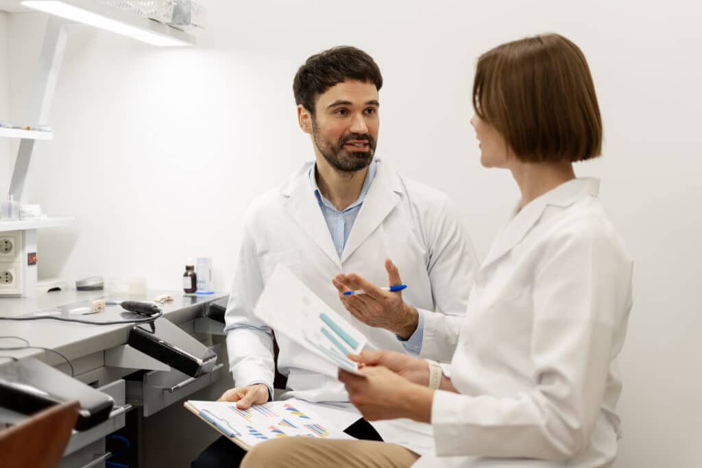 Dentists discussing scheduling