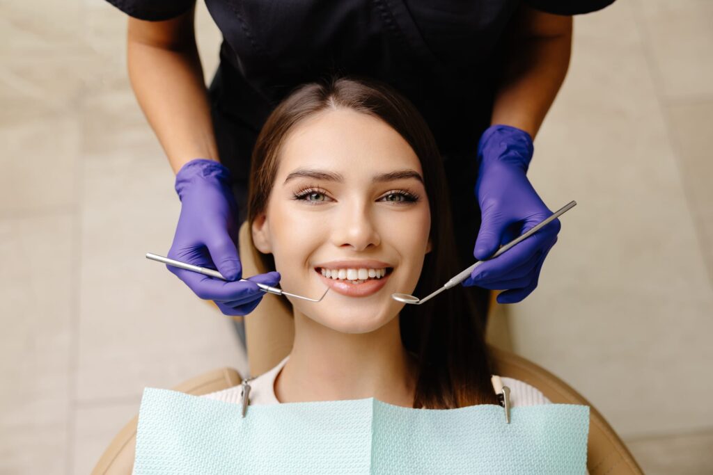 Patient receieving a teeth cleaning